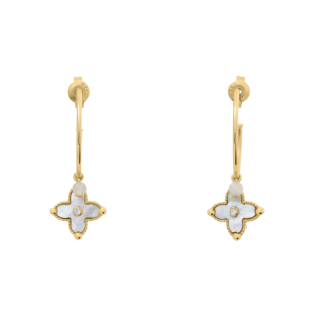 Boucles d'oreilles Créoles Femme RUBYA Acier Doré Nacre Blanche
