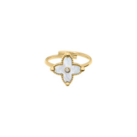 Bague Ajustable Femme RUBYA Acier Doré Nacre Blanche
