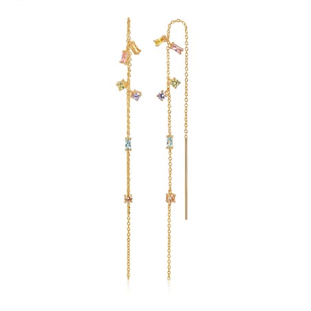 BOUCLES D OREILLES PRINCESS CHAIN WITH MULTICOLOURED ZIRCONIA - 18K GOLD PLATED