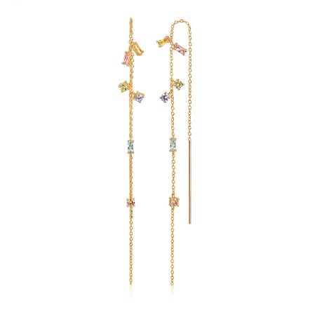BOUCLES D OREILLES PRINCESS CHAIN WITH MULTICOLOURED ZIRCONIA - 18K GOLD PLATED